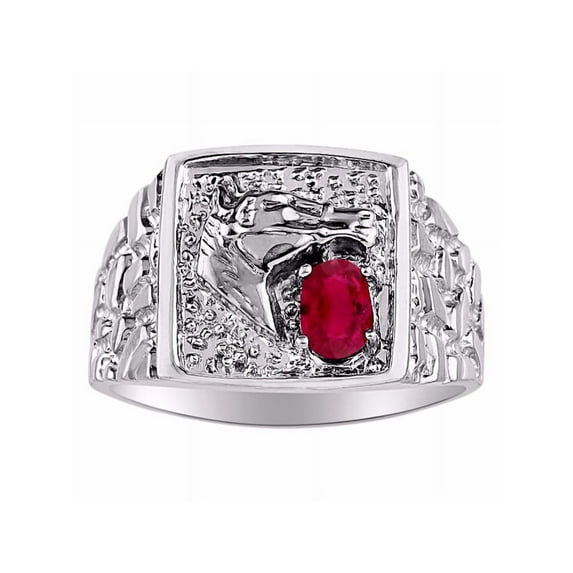 RYLOS Mens Rings 14K White Gold Rings Lucky Nugget Horse Head 6X4MM Oval Gemstone & Genuine Sparkling Diamond Ring Ruby July Birthstone Rings For Men, Men's Rings, Gold Rings Sizes 8,9,10,11,12,13