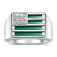 thumbnail image 1 of RYLOS Men's Rings 14K White Gold USA Flag Designer Ring With Diamonds and Green Quartz Rings For Men Designer Patriotic Jewelry Size 10, 1 of 5