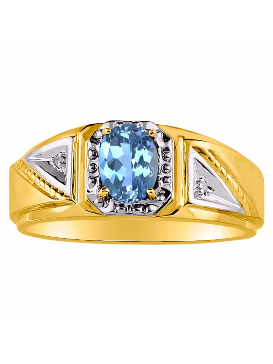 RYLOS Mens Rings 14K Yellow Gold Classic 7X5MM Oval Gemstone & Genuine