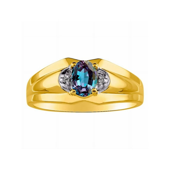 RYLOS Mens Rings 14K Yellow Gold Classic Design 7X5MM Oval Gemstone & Diamond Alexandrite June Birthstone Ring Size 13