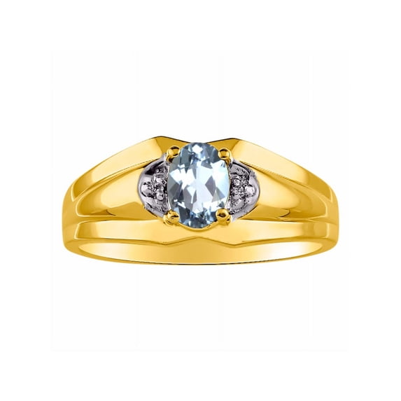 RYLOS Mens Rings 14K Yellow Gold Classic Design 7X5MM Oval Gemstone & Diamond Aquamarine March Birthstone Ring Size 13