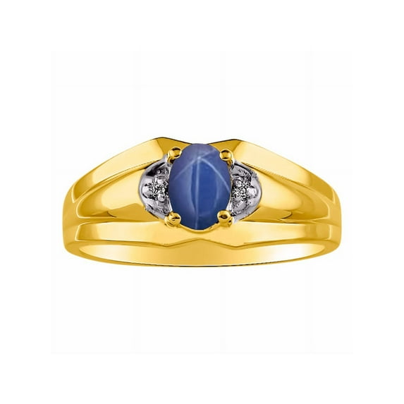 RYLOS Mens Rings 14K Yellow Gold Classic Design 7X5MM Oval Gemstone & Diamond Blue Star Sapphire September Birthstone Ring Size 13