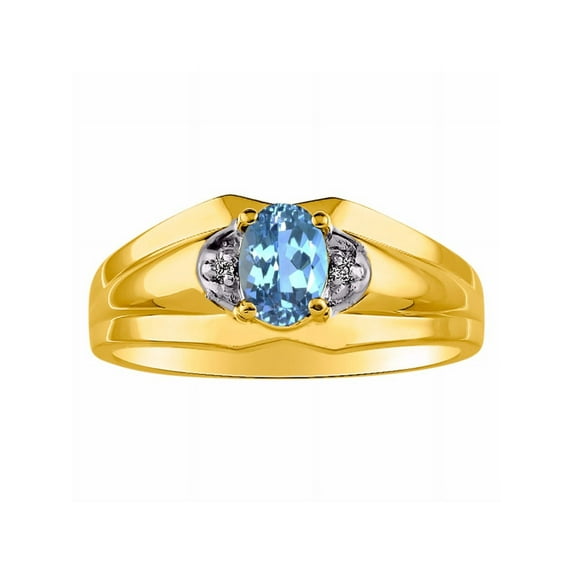 RYLOS Mens Rings 14K Yellow Gold Classic Design 7X5MM Oval Gemstone & Diamond Blue Topaz December Birthstone Ring Size 11