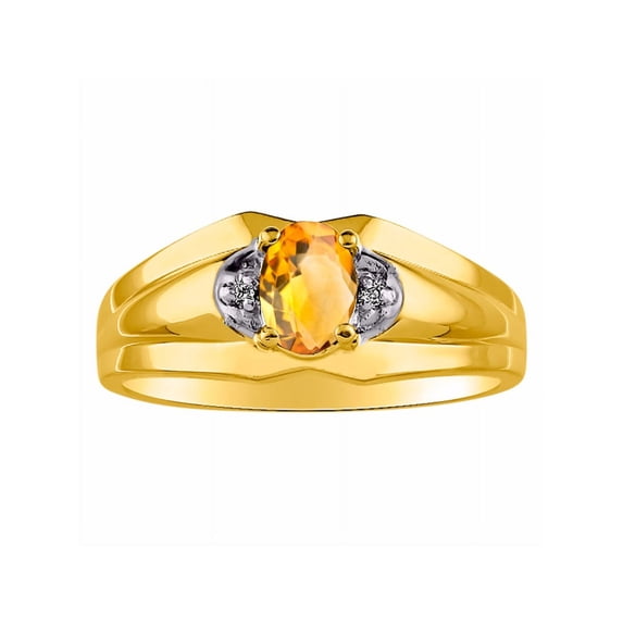 RYLOS Mens Rings 14K Yellow Gold Classic Design 7X5MM Oval Gemstone & Diamond Citrine November Birthstone Ring Size 8