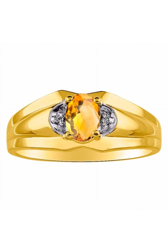 Mens Rings 14K Yellow Gold Classic Design 7X5MM Oval Gemstone & Diamond Citrine November Birthstone Ring Size 8