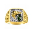 thumbnail image 1 of RYLOS Mens Rings 14K Yellow Gold Rings Lucky Nugget Horse Head 6X4MM Gemstone & Genuine Diamond  Ring  Green Sapphire September Birthstone Rings For Men, Men's Rings, Gold Rings Sizes 8,9,10,11,12,13, 1 of 7