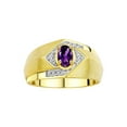 thumbnail image 1 of RYLOS Mens Rings 14K Yellow Gold Ring 6X4MM Oval Shape Gemstone & Diamond Ring Amethyst February Birthstone Rings For Man Gold Rings Size 9, 1 of 8