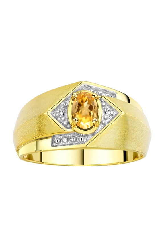Mens Rings 14K Yellow Gold Ring 6X4MM Oval Shape Gemstone & Diamond Ring Citrine November Birthstone Rings For Man Gold Rings Size 10