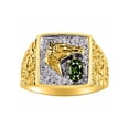thumbnail image 1 of RYLOS Mens Rings 14K Yellow Gold Rings Lucky Nugget Horse Head 6X4MM Gemstone & Genuine Diamond  Ring  Green Sapphire September Birthstone Rings For Men, Men's Rings, Gold Rings Sizes 8,9,10,11,12,13, 1 of 6