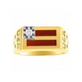 thumbnail image 1 of RYLOS Men's Rings 14K Yellow Gold USA Flag Designer Ring With Diamonds and Red Quartz Rings For Men Size 12, 1 of 5