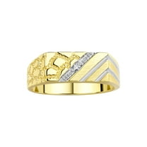 RYLOS Men's Rings Yellow Gold Plated Silver Classic 1/2 Nugget Design Ring with Diamonds, Great Mens Jewelry Size 6