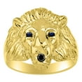 thumbnail image 1 of RYLOS Lion Head Ring Black Diamond Mouth & Gemstone Eyes Designer Rings Sapphire Jewelry Yellow Gold Plated Silver Size 13, 1 of 7
