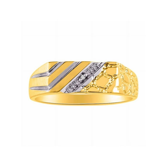 RYLOS Mens Rings Gold Plated Silver Ring in a 1/2 Nugget Ring With Genuine Diamonds; Rings For Men Men's Rings Silver Rings Sizes 6,7,8,9,10,11,12,13 Mens Jewelry