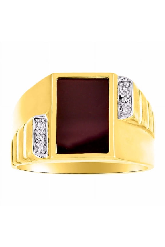 Men's Ring with Black Onyx & Diamonds – Designer Men's Jewelry in Sizes 8-13 Yellow Gold Plated Silver Size 12