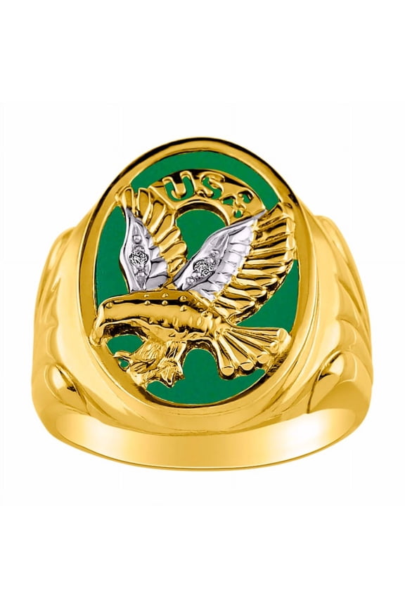 Men's Rings Yellow Gold Plated Silver Ring Designer Patriotic Eagle USA Ring With Diamonds and Green Quartz Rings For Men Size 8
