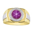 thumbnail image 1 of RYLOS Mens Rings Gold Plated Silver Ring Round Shape Cabochon Gemstone & Genuine Diamonds Designer Style  Star  Ruby Rings For Men Men's Rings Silver Rings Sizes 8,9,10,11,12,13 Mens Jewelry, 1 of 5