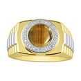 thumbnail image 1 of RYLOS Mens Rings Gold Plated Silver Ring Round Shape Cabochon Gemstone & Genuine Diamonds Designer Style  Tiger Eye Rings For Men Men's Rings Silver Rings Sizes 8,9,10,11,12,13 Mens Jewelry, 1 of 5