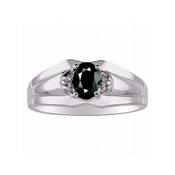 RYLOS Mens Rings Sterling Silver Classic Design 7X5MM Oval Gemstone & Diamond Onyx October Birthstone Ring Size 10