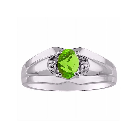 RYLOS Mens Rings Sterling Silver Classic Design 7X5MM Oval Gemstone & Diamond Peridot August Birthstone Ring Size 9