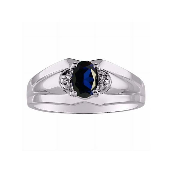 RYLOS Mens Rings Sterling Silver Classic Design 7X5MM Oval Gemstone & Diamond Sapphire September Birthstone Ring Size 12