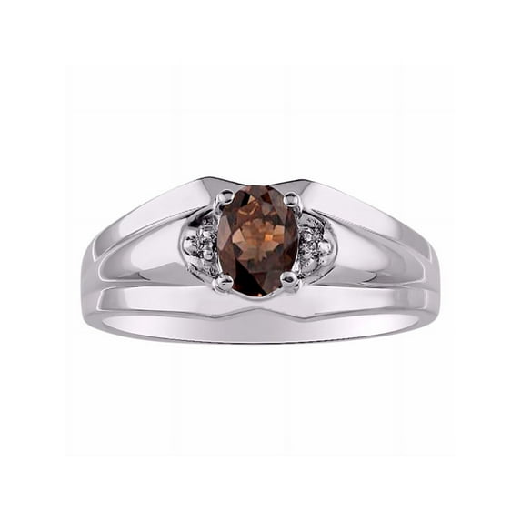RYLOS Mens Rings Sterling Silver Classic Design 7X5MM Oval Gemstone & Diamond Smoky Quartz June Birthstone Ring Size 10