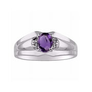 RYLOS Mens Rings Sterling Silver Classic Design 7X5MM Oval Gemstone & Diamond Amethyst February Birthstone Ring Size 8