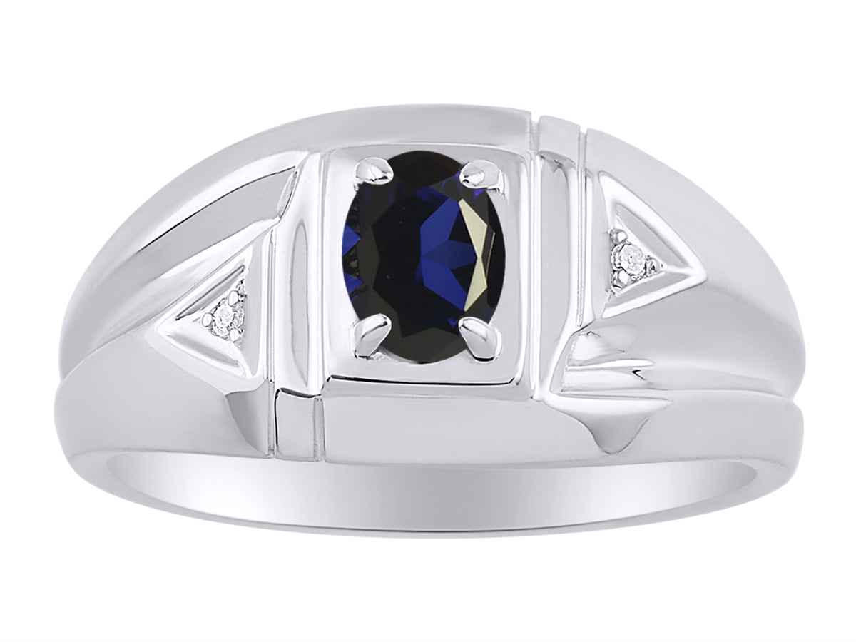 RYLOS Mens Rings Sterling Silver Classic Designer 6X4MM Oval Gemstone &  Genuine Sparkling Diamond Ring Sapphire September Birthstone Rings For Men,  Men's Rings, Silver Rings, Sizes 8,9,10,11,12,13 