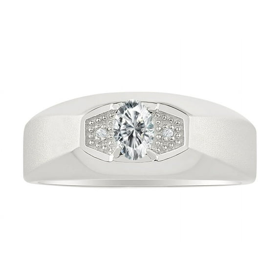 RYLOS Mens Rings Sterling Silver Classic Designer 6X4MM Oval Gemstone & Genuine Sparkling Diamond Ring White Topaz April Birthstone Rings For Men, Men's Rings, Silver Rings, Sizes 8,9,10,11,12,13