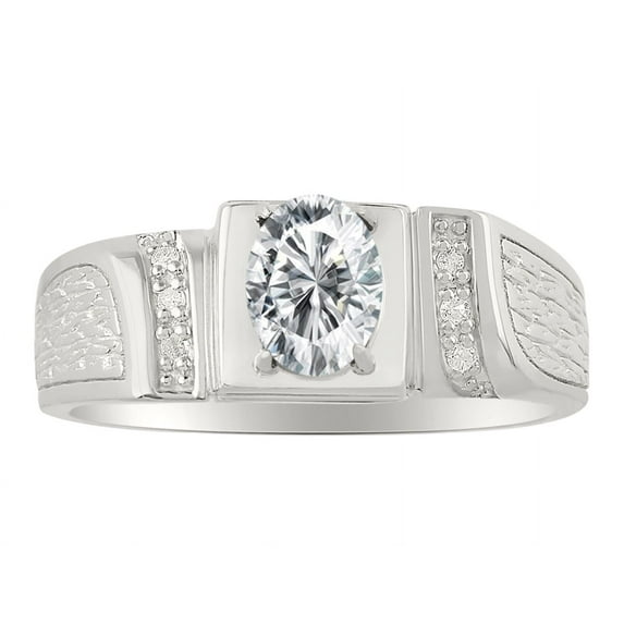RYLOS Mens Rings Sterling Silver Classic Designer 8X6MM Oval Gemstone & Genuine Sparkling Diamond Ring White Topaz April Birthstone Rings For Men, Men's Rings, Silver Rings, Sizes 8,9,10,11,12,13