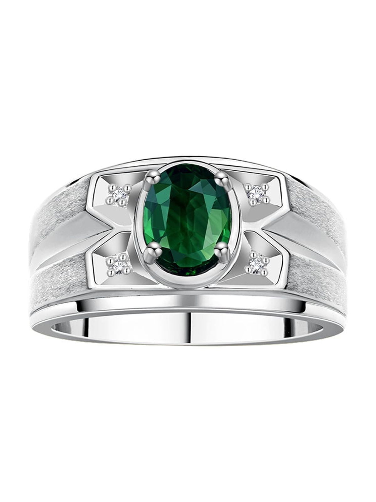Rylos Men's Sterling Silver Birthstone Ring - 10x8mm Emerald Cut Gemstone With Diamonds, Sizes 8-13