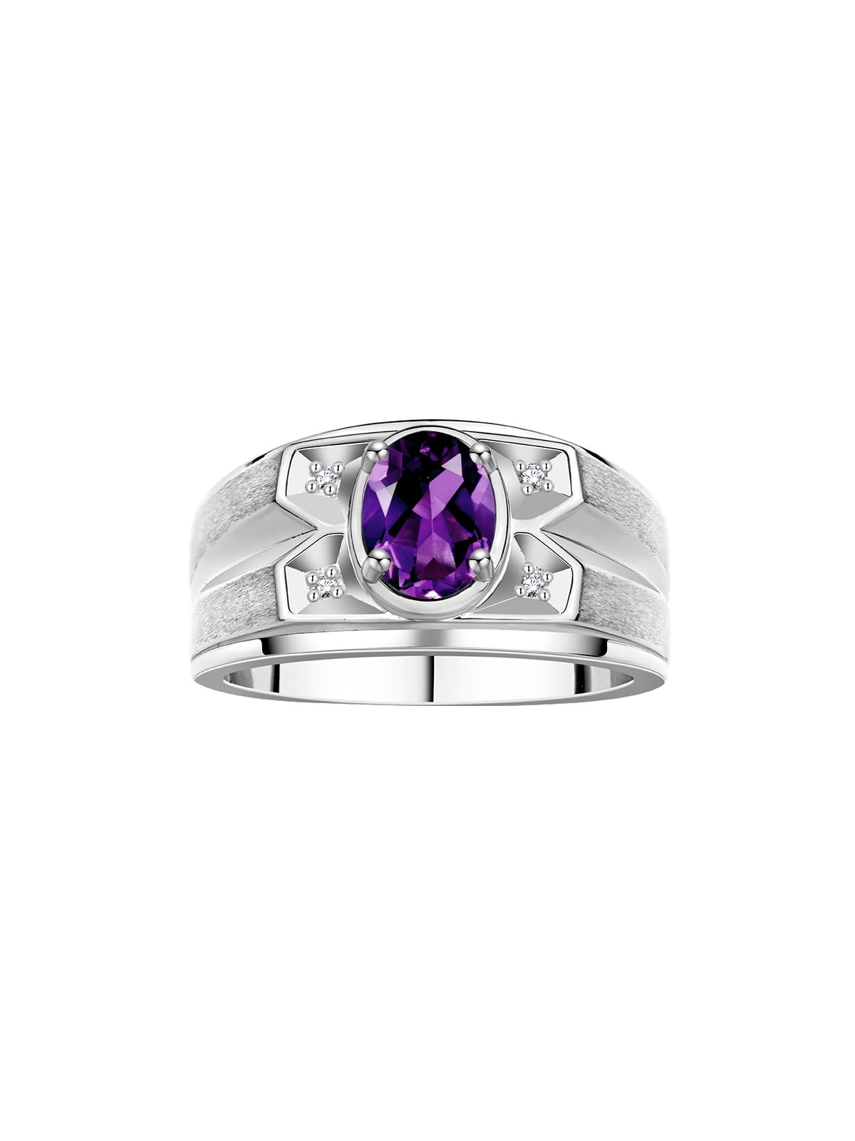 RYLOS Men s Rings Sterling Silver Rings Classic Designer Style 8X6MM Oval Gemstone Diamond Ring Amethyst February Birthstone Rings For Men Size 11