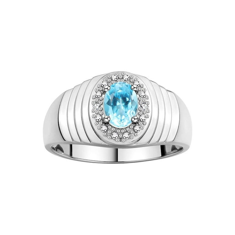 Sterling Silver Diamond & Oval Genuine Gemstone Birthstone Rings