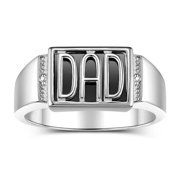 RYLOS Men's Rings Sterling Silver DAD Ring With Diamonds and Black Onyx; Rings For Men Designer Mens Jewelry Size 12