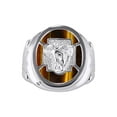 thumbnail image 1 of RYLOS Men's Rings Sterling Silver Christ Head Religious Ring With Diamonds and  Tiger Eye Tiger Eye Designer Men's Jewelry Size 13, 1 of 4