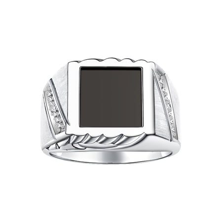 RYLOS Men's Rings Sterling Silver Designer Ring With Diamonds and Black Onyx Rings For Men Size 8