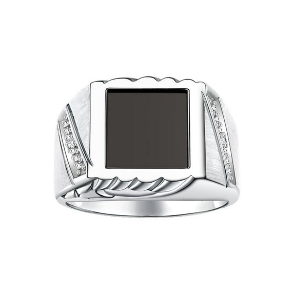 RYLOS Men's Rings Sterling Silver Designer Ring With Diamonds and Black Onyx Rings For Men Size 8