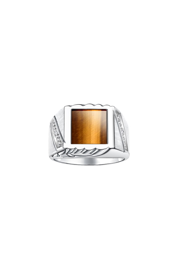 Men's Rings Sterling Silver Designer Ring With Diamonds and Tiger Eye Tiger Eye Rings For Men Size 13