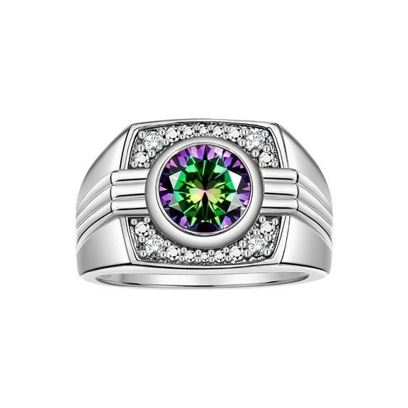 RYLOS Mens Rings Sterling Silver Designer Round Gemstone & Sparkling Diamond Ring Alexandrite June Birthstone Rings For Men, Men's Rings, Silver Rings, Sizes 8 - 13