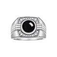 thumbnail image 1 of RYLOS Mens Rings Sterling Silver Designer Round Gemstone &  Sparkling Diamond Ring Cabochon Onyx October Birthstone Rings For Men, Men's Rings, Silver Rings, Sizes 8 - 13, 1 of 8