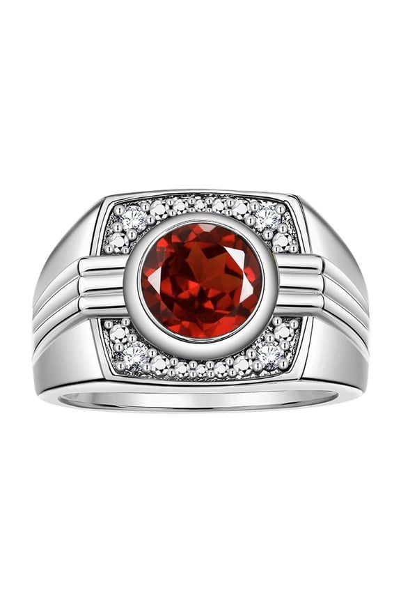 Mens Rings Sterling Silver Designer Round Gemstone & Sparkling Diamond Ring Garnet January Birthstone Rings For Men, Men's Rings, Silver Rings, Sizes 8 - 13