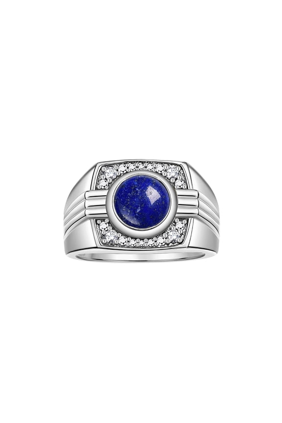 Mens Rings Sterling Silver Designer Round Gemstone & Sparkling Diamond Ring Lapis September Birthstone Rings For Men, Men's Rings, Silver Rings, Sizes 8 - 13