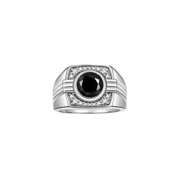 RYLOS Mens Rings Sterling Silver Designer Round Gemstone & Sparkling Diamond Ring Onyx October Birthstone Rings For Men, Men's Rings, Silver Rings, Sizes 8 - 13