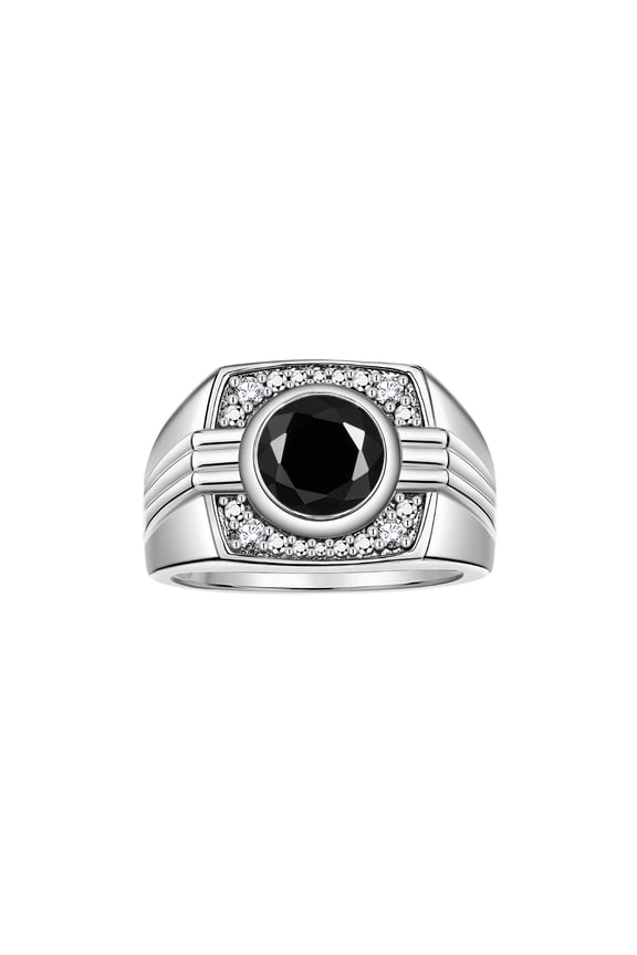 Mens Rings Sterling Silver Designer Round Gemstone & Sparkling Diamond Ring Onyx October Birthstone Rings For Men, Men's Rings, Silver Rings, Sizes 8 - 13