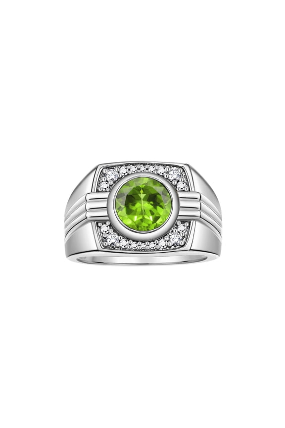 Mens Rings Sterling Silver Designer Round Gemstone & Sparkling Diamond Ring Peridot August Birthstone Rings For Men, Men's Rings, Silver Rings, Sizes 8 - 13