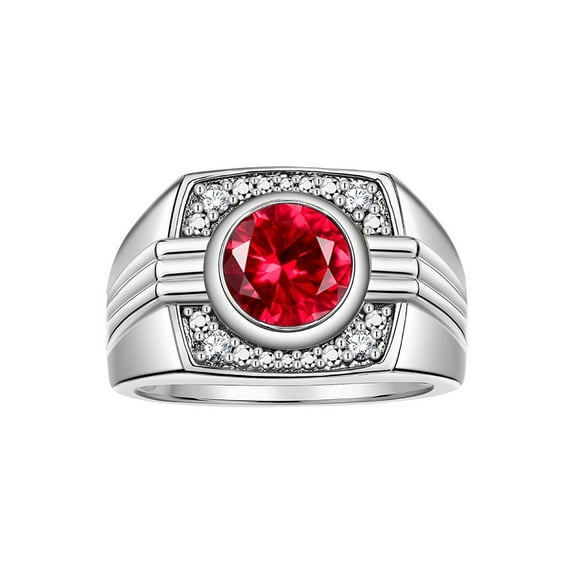 RYLOS Mens Rings Sterling Silver Designer Round Gemstone & Sparkling Diamond Ring Ruby July Birthstone Rings For Men, Men's Rings, Silver Rings, Sizes 8 - 13