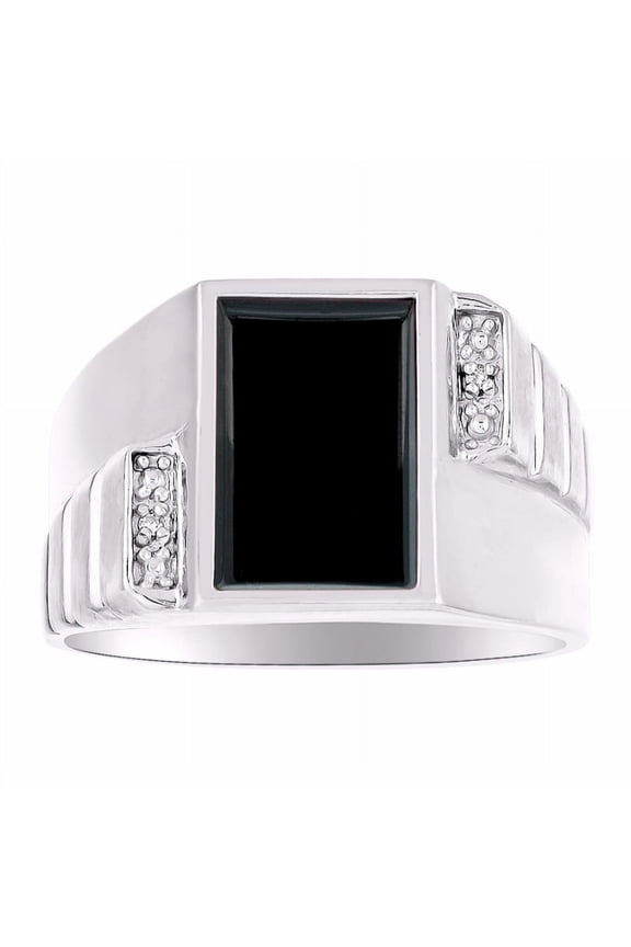 Men's Ring with Black Onyx & Diamonds – Designer Men's Jewelry in Sizes 8-13 Sterling Silver Size 13