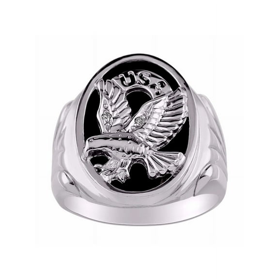 RYLOS Men's Rings Sterling Silver Ring Designer Patriotic Eagle USA Ring With Diamonds and Black Onyx Rings For Men Size 11