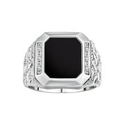 RYLOS Mens Rings Sterling Silver Ring With Diamonds and Black Onyx Set in Designer Nugget Style Rings For Men Size 10
