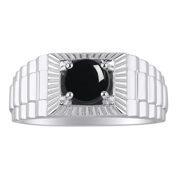 RYLOS Mens Rings Sterling Silver Ring Gorgeous 7MM Round Shape Gemstone Designer Style Rings Cabochon Onyx October Birthstone Rings For Men, Men's Rings, Silver Rings, Sizes 8,9,10,11,12,13