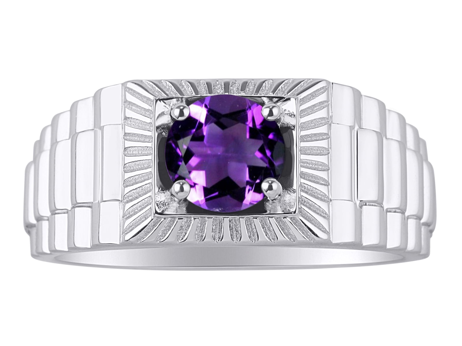 Silve Rring RYLOS Mens Rings Sterling Silver Ring Gorgeous 7MM Round Shape Gemstone ...
